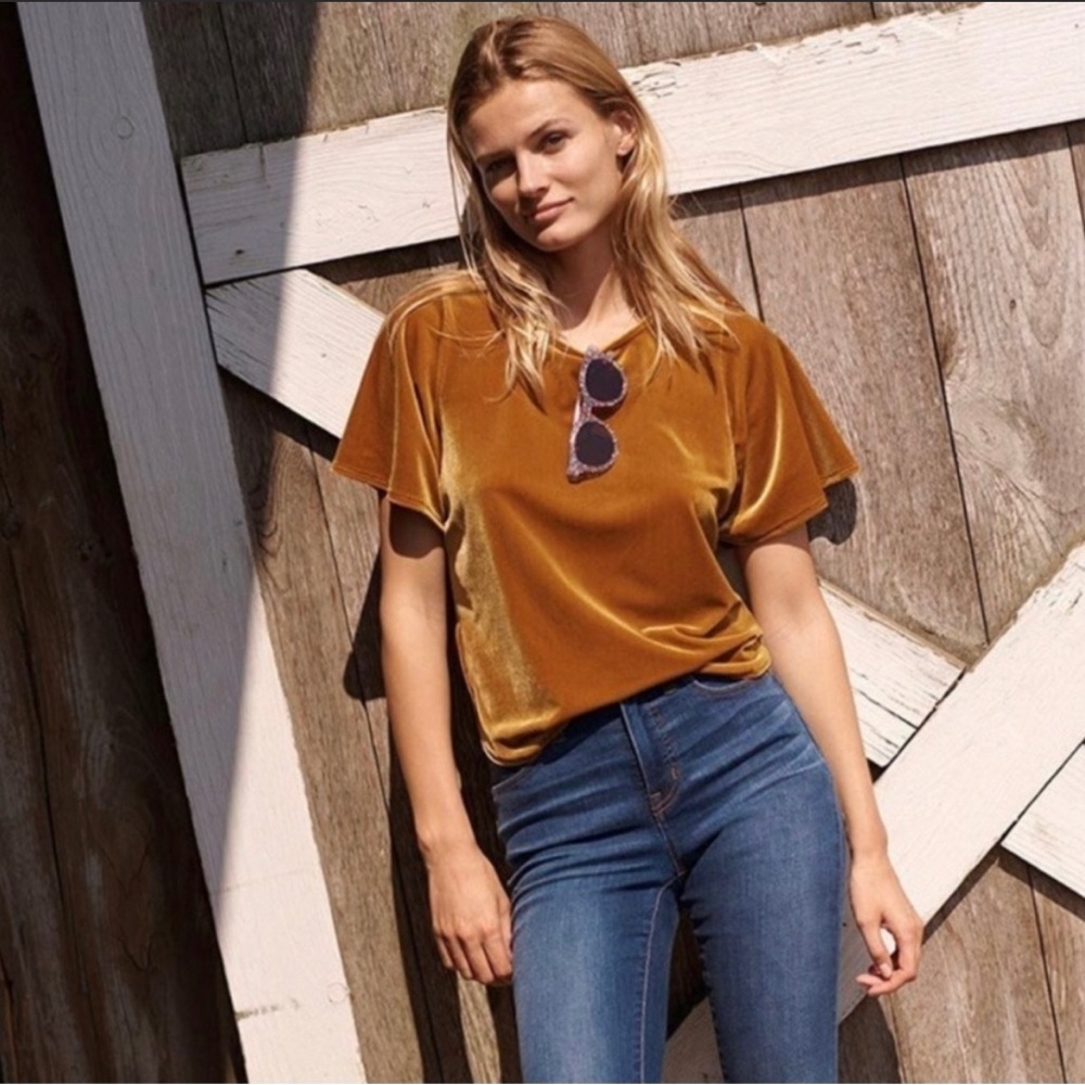 Madewell Golden Mustard Butterfly Velvet Top